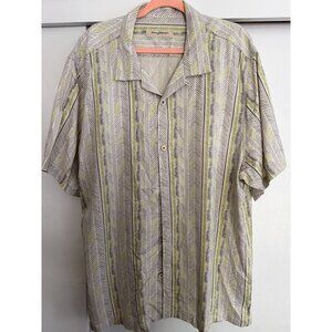 TOMMY BAHAMA MENS CREAM/GREEN/GRAY PATTERN SHORT SLEEVE BUTTON SHIRT SILK XXL